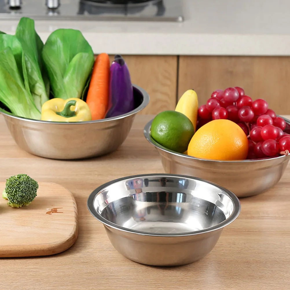 

3 pcs Stainless Steel Bowls 6-Inch Smooth Rim Breakfast Noodle Soup Rice Prep Cooking Vegetable Bowl Kitchen Barware Silver