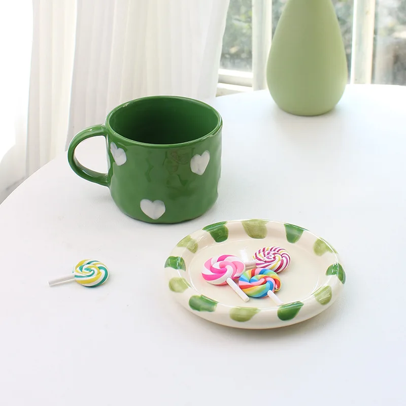 300ml 10oz Heart Patterm Coffee Mug Creative Personality Unique Design Ceramic Cup with  Handle Lovely Gift for Besties 1 Piece
