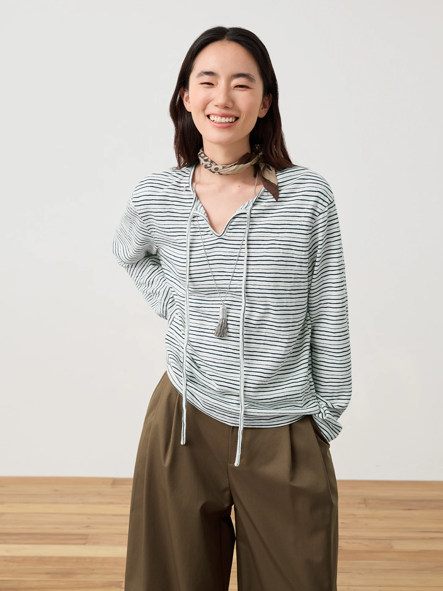 

Octopusme Retro Striped Tie-Dye Women's T-irt Long Sve Thin Sle Spring New Loose Fit Polyester Cotton Blend Summer