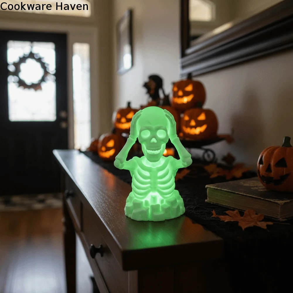 Figurine de squelette d'Halloween compacte, créative, durable, lumineuse, statue de table miniature, nouveauté, crâne imprimé en 3D, festival