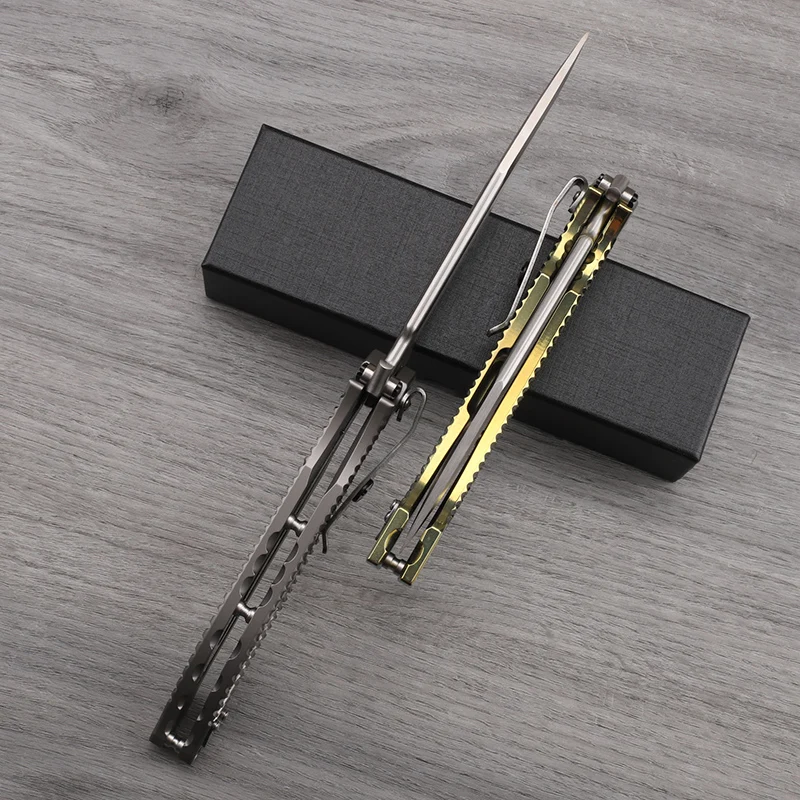 New VG10 Steel Titanium Alloy Handle Folding Knife Outdoor Self Defense Camping Survival Medium length Tool Knife