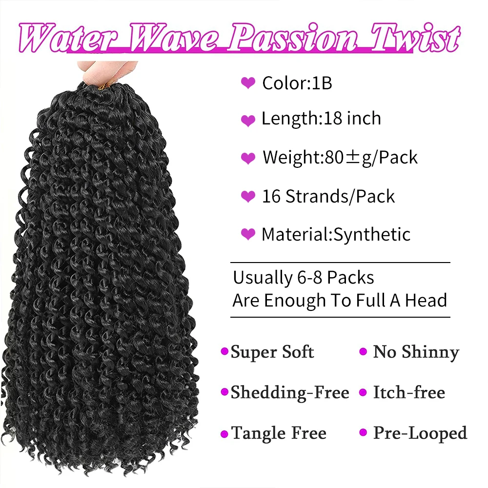 Passion Twist Hair 6 แพ็ค Water Wave ผมโครเชต์ Curly Braiding ผมยาวสังเคราะห์ Bohemian Spring Twist Hair