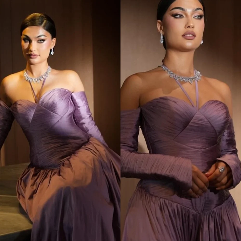 Maßgeschneiderte zarte lila Satin-Abendkleider, hochwertige herzförmige Heimkehrkleider, abnehmbare Ärmel, Partykleider