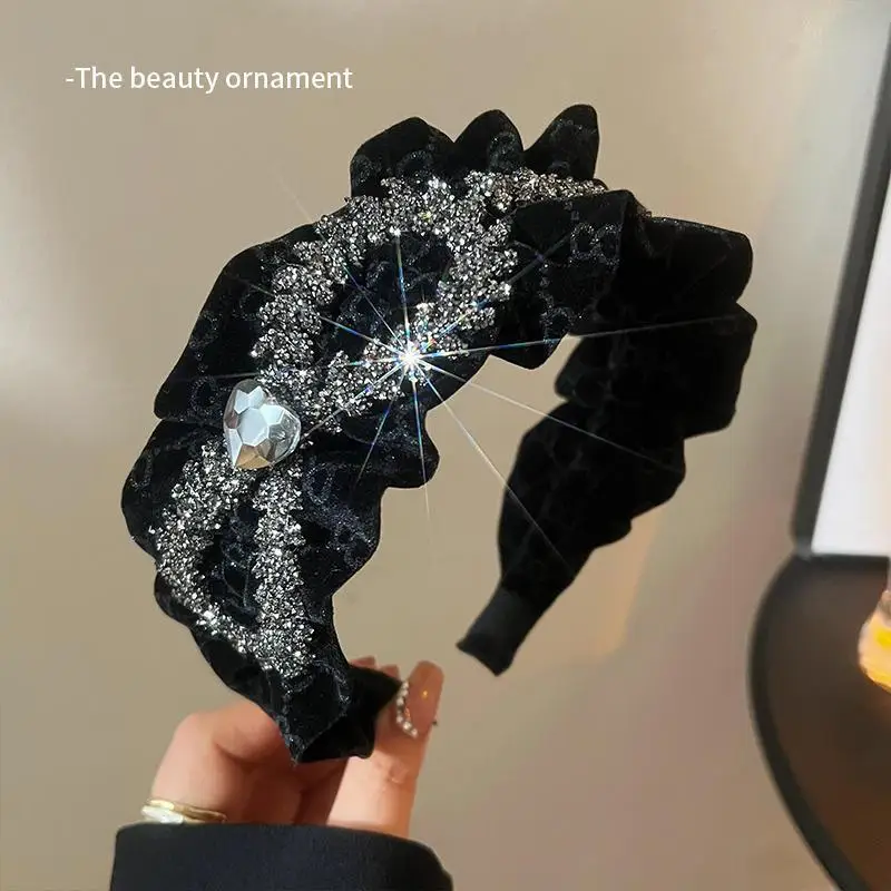 

Retro Bow Velvet Fold Women's Wide Edge High Headtop Pressure Hair Hoop High Grade Facial Wash Hair Hairpin