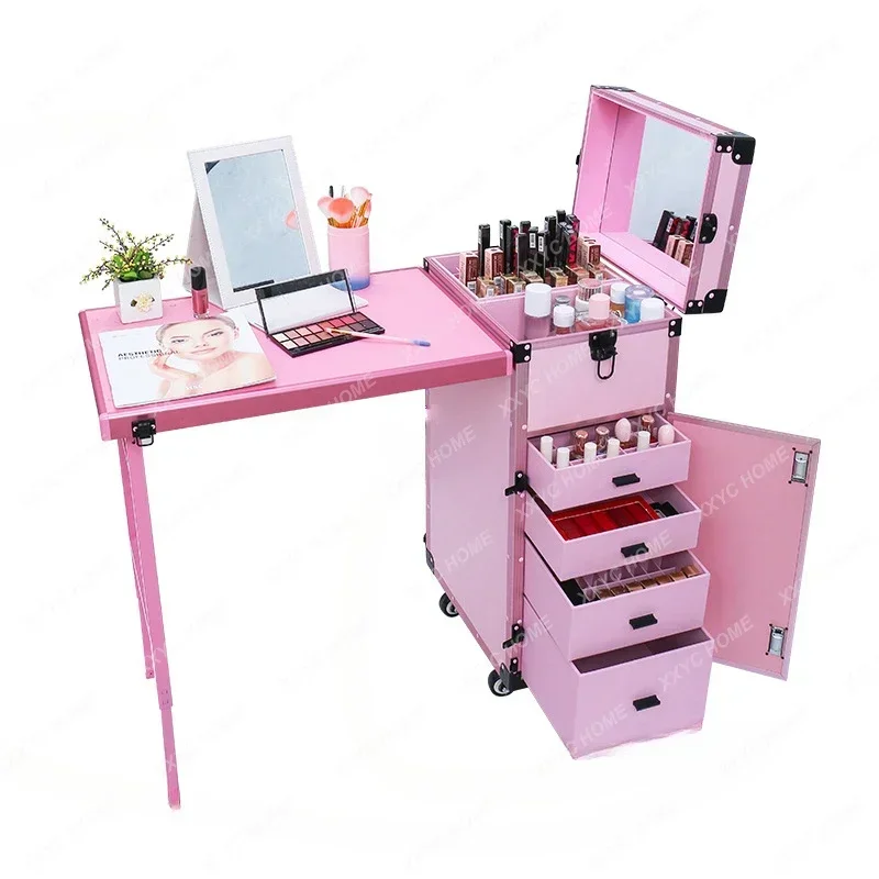 Portable Makeup Artist Nail Tables Foldable Nail Manicure Table Furniture Creative Multi-function Pull Rod Makeup Table Bu