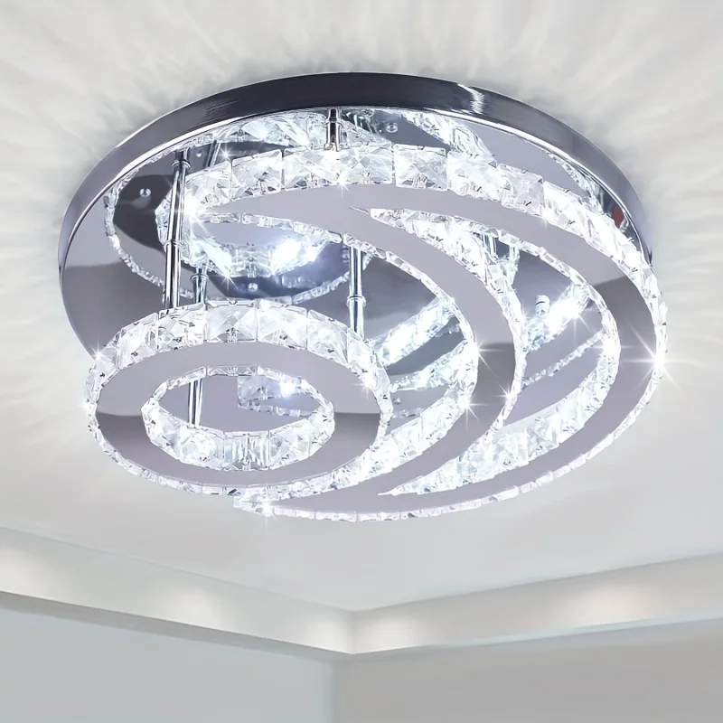 

15.7" Crystal Chandelier Modern LED Ceiling Light Moon Shape Crystal Flush Mount Ceiling Lights Fixture for Bedroom Living Room