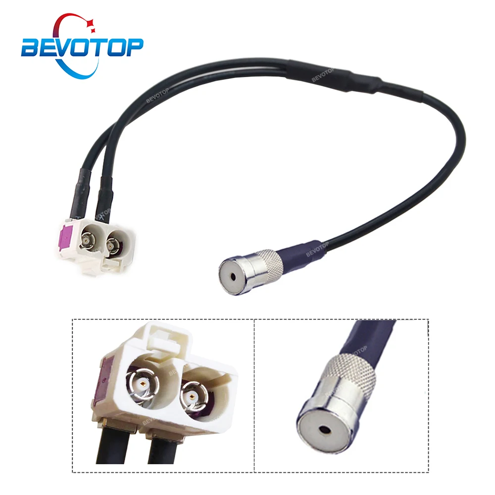 BEVOTOP ISO Female to Twin Double Fakra B Female Right Angle Y Type Splitter Cable Radio Antenna Aerial Adapter for Audi RNS-E