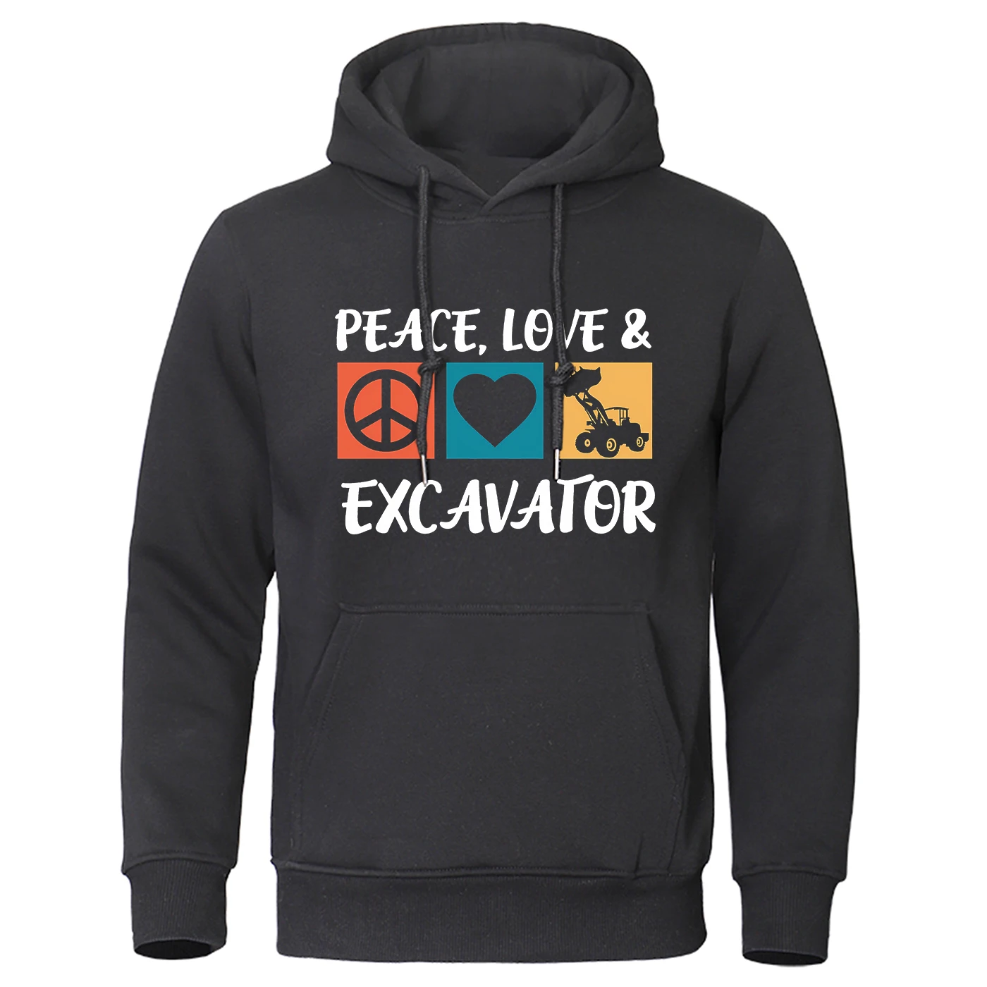 Peace Love & Excavator Printing Men's Hoody Fashion Fit Sweatshirt Casual Fleece Big Size Hooded Autumn fur-liner Tracksuit