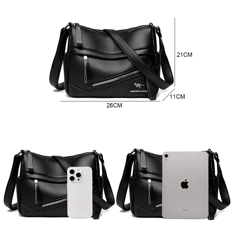 Many Pockets Shoulder Crossbody Bags for Women 2024 Brand Leather Ladies Designr Handbags Winter Style Messenger Bags Sac A Main