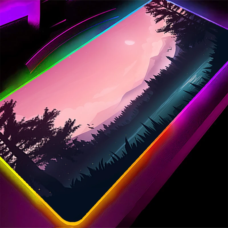 

RGB LED Mouse Pad Laptop Keyboard Pad Non-Slip Anime Gaming Mat PC Accessories Mousepad HD Mountain Forest Pagoda Torii Desk Mat