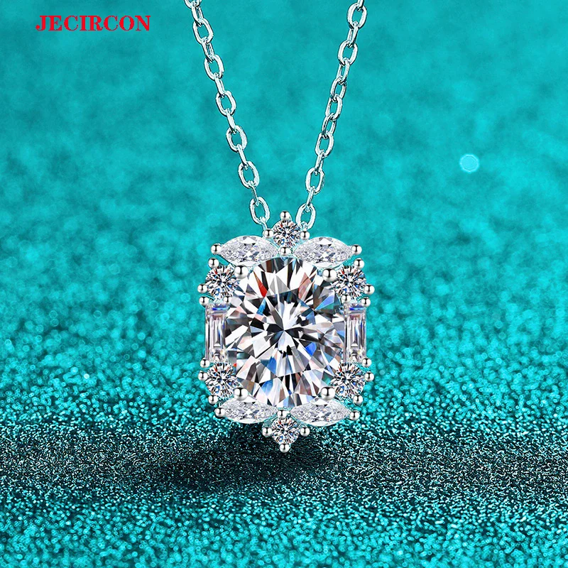 

JECIRCON Moissanite Necklace S925 Sterling Silver, 2 Carat OvalGorgeous Exquisite Sparkling Pendant, High-End Jewelry for Women
