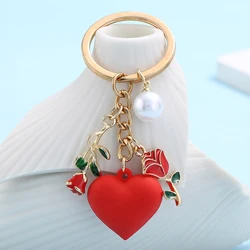 1pc Fashion Elegant Rose & Pearl Love Keychain A Heartfelt Romantic Gift for Men & Women