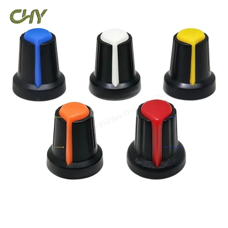 10PCS Plastic Knob Cap for WH148 Potentiometer 6mm Spline Shaft Hole Rotary Knob for RV09 Amplifier Yellow Orange Blue White Red