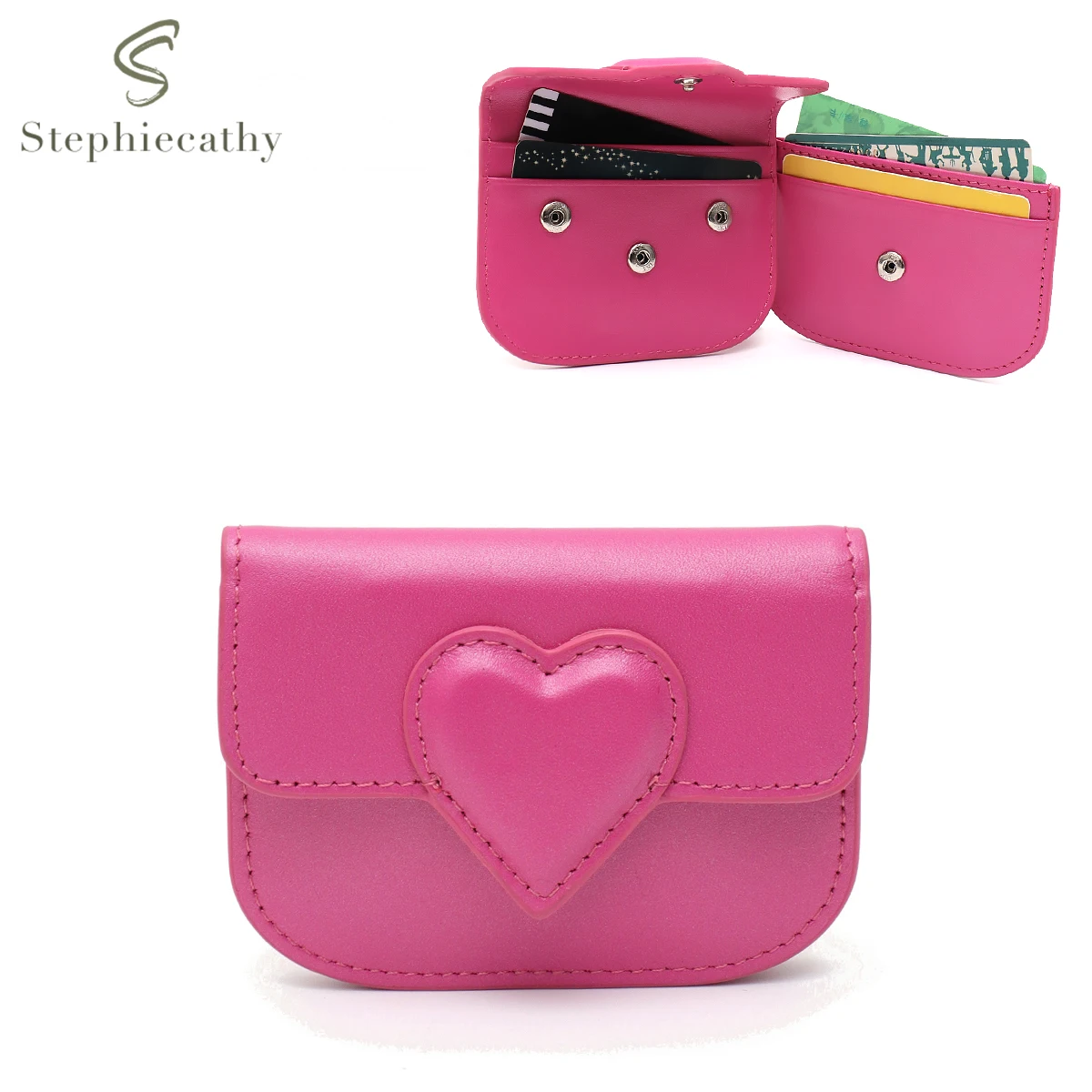 SC Fashion Women Cowhide Credit Card Holder Cute Heart Shaped Small Wallet Multi Card Slots Purse Perfect Valentines Gift