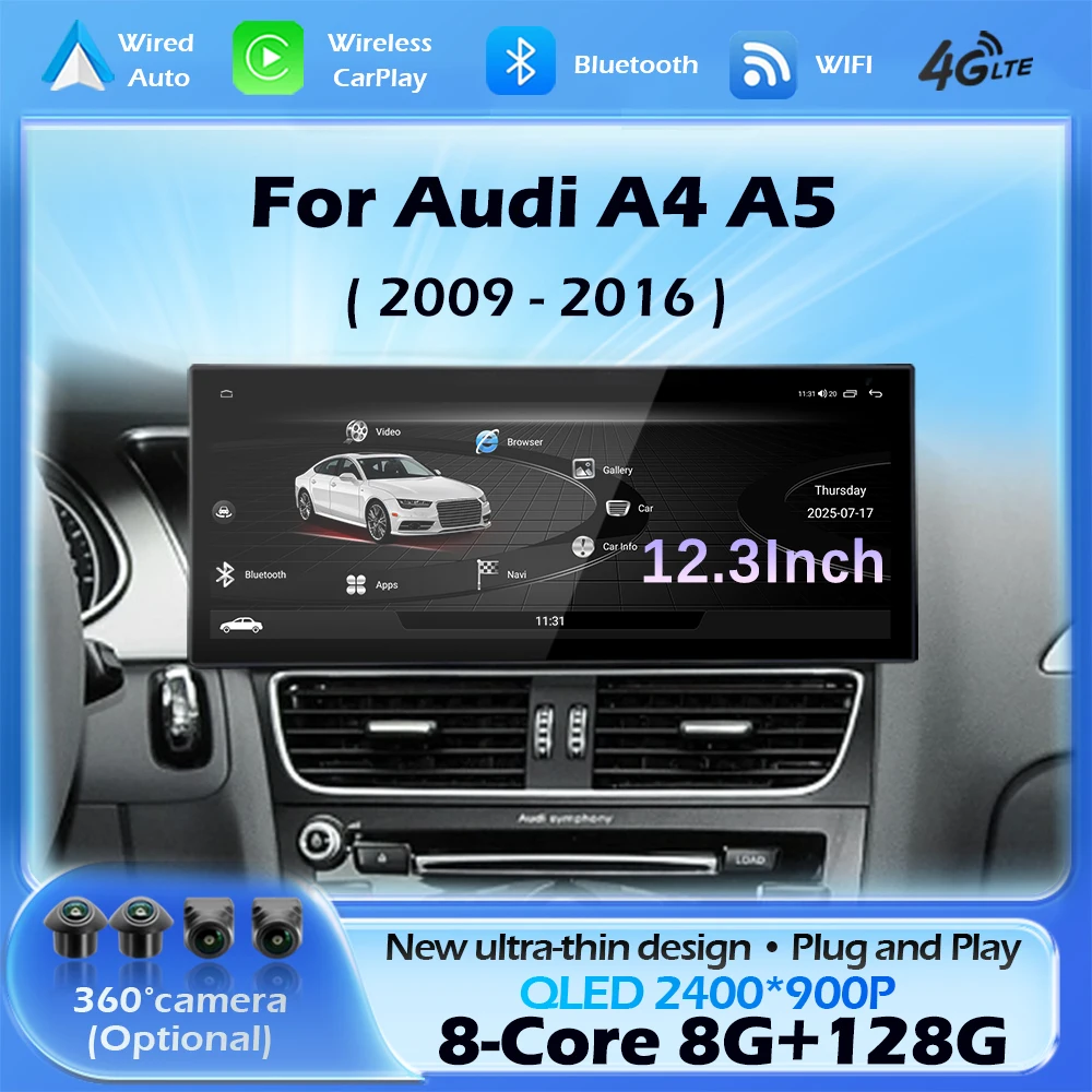 Für Audi A4 B8 A5 2009 - 2016 Android 16 Kabelloses Carplay Autoradio Multimedia-Player GPS-Navigation Ultra-dünner Bildschirm DSP Stereo WLAN