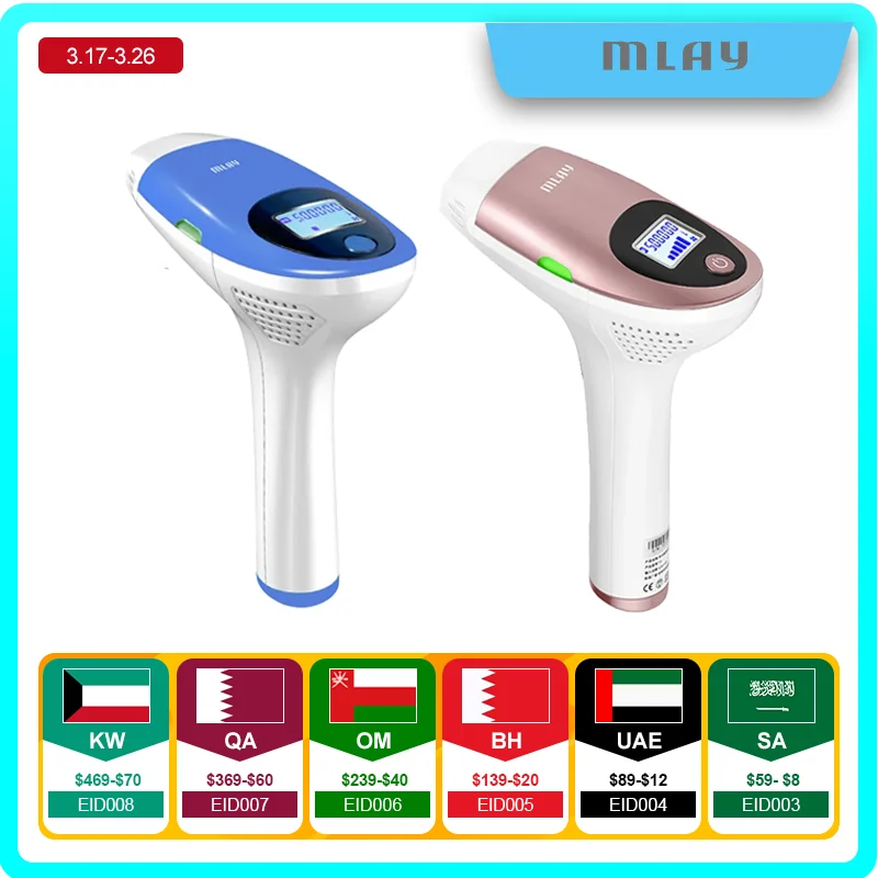 

MLAY T3 Laser Hair Removal Device IPL Laser Epilator with 500000 Shots Home Use Facail Bikinis Painless Laser Hair Removal