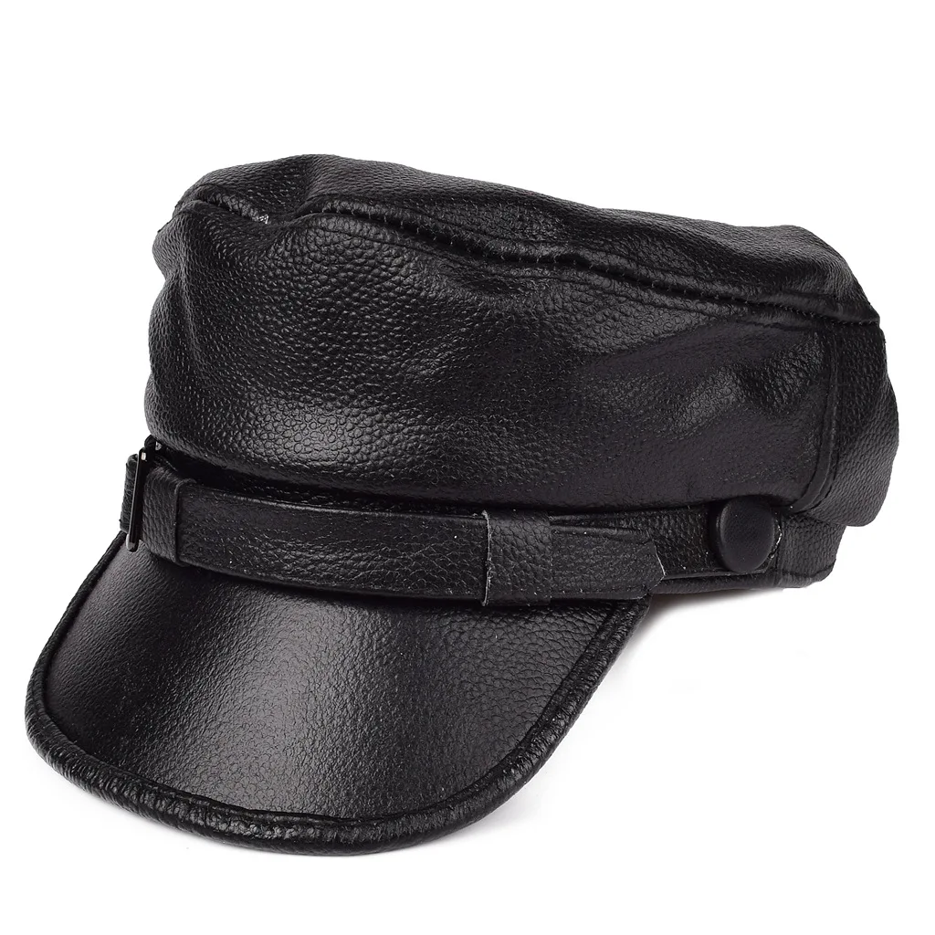 Real Leather Yacht Captain Sailor Cap Unisex Genuine Cowhide Skin Newsboy Cabbie Baker Boy Peaked Beret Hat for Men Women