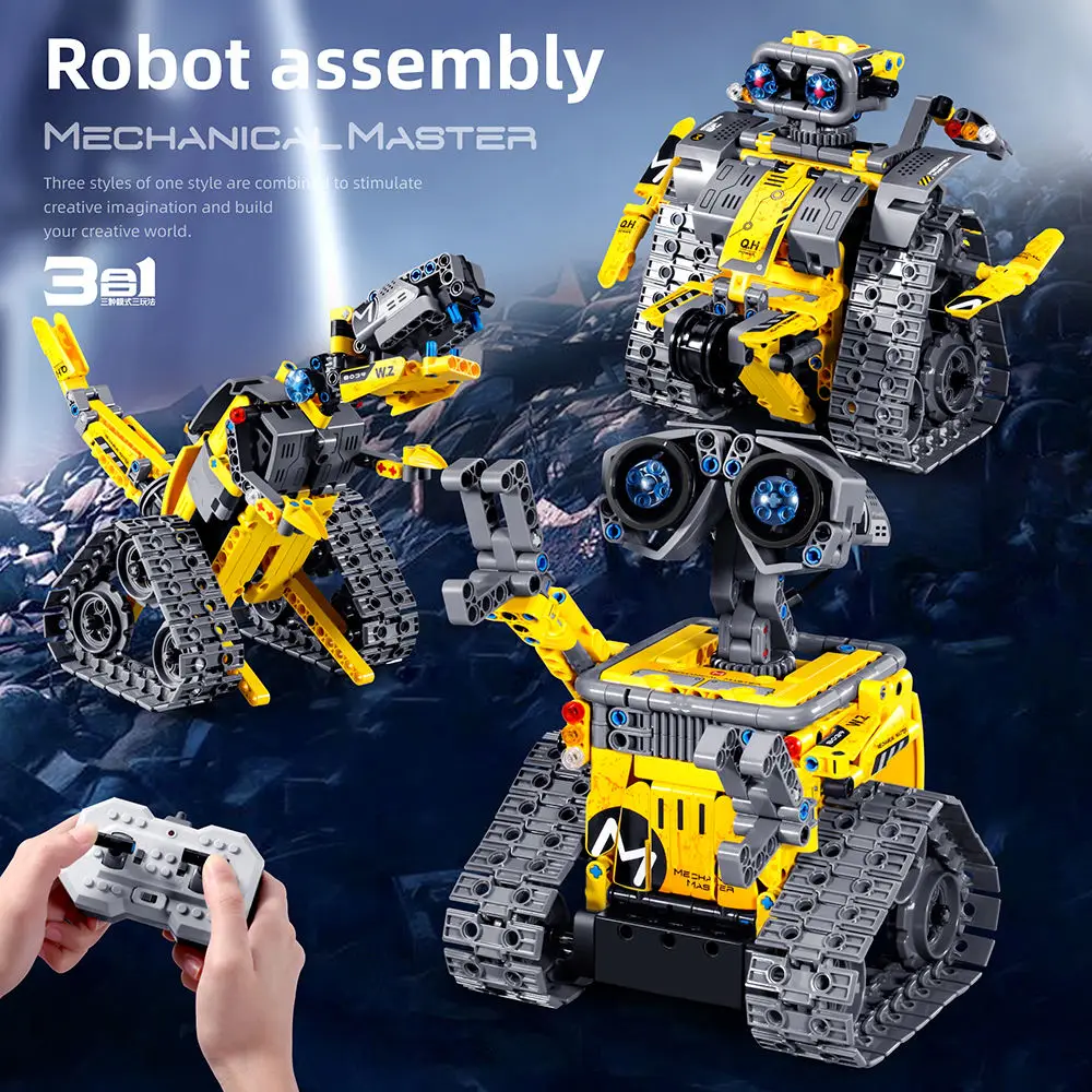 Technical 3 In 1 City Engineering Car Excavator Bulldozer Transform Rc Robot Model Building Blocks Bricks Toys For Children Gift