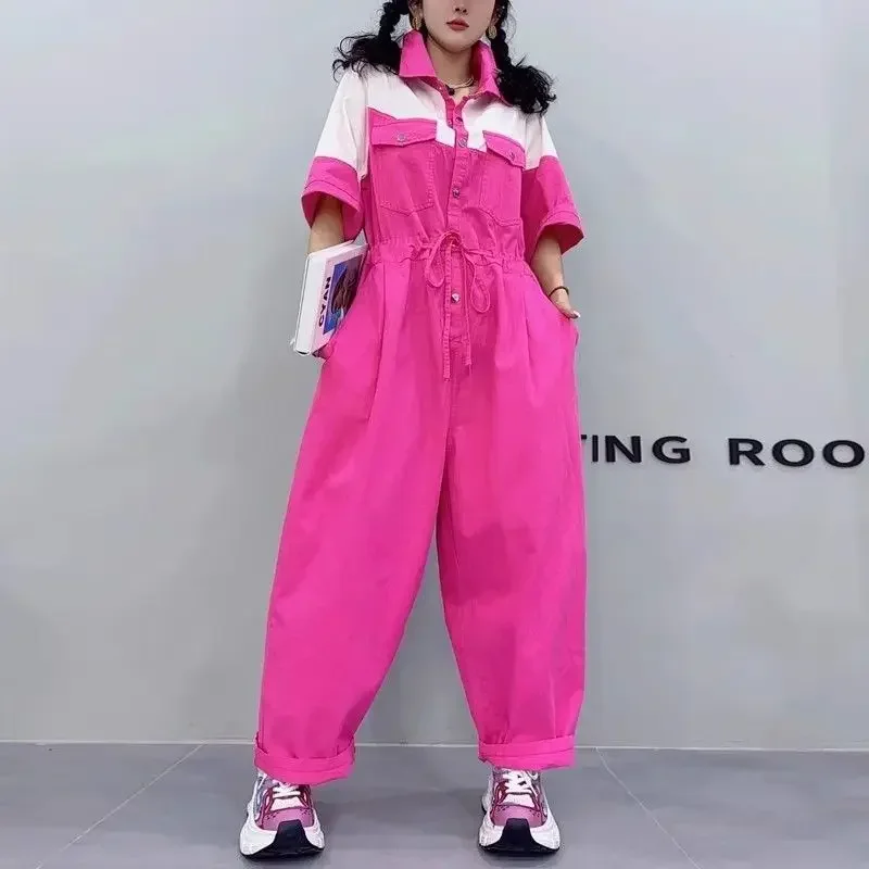 

2025 Spring/Summer New Women's High Waist Splicing Commuter Cowboy Jumpsuit