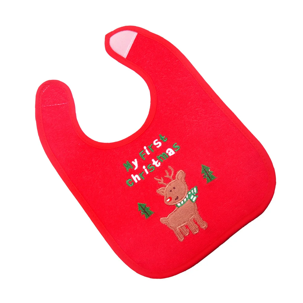 방수 아기 턱받이 원단 식사용 턱받이 크리스마스 소원 사슴 셀프 피딩 유아용 빨간색 사이즈 조절 가능 간편 세척