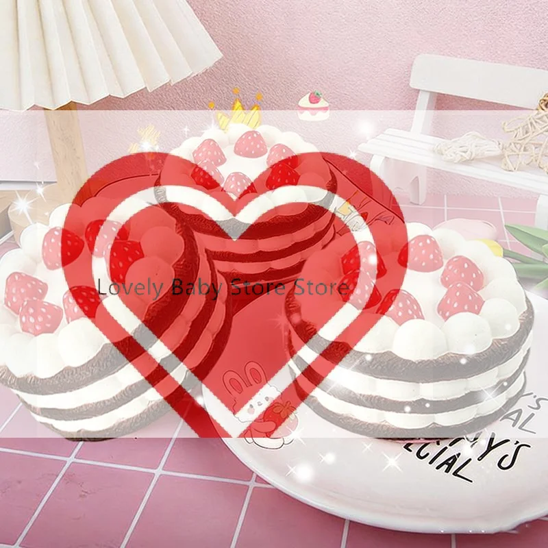 【BS】Kawaii Simulation Strawberry Birthday Cake Pressable Toy Soft Pressure Toy Food-Related Cake Press Toy For Kids