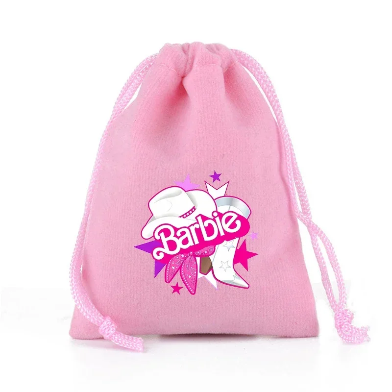 Barbied Drawstring Pocket Pink Plush Soft Storage Bags Gift Pouch Cartoon Anime Movie Kids Fashion Birthday Party Favor Cute Bag