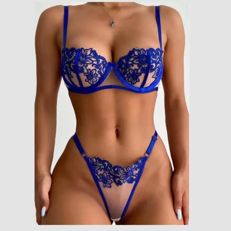 

Embroidered Mesh Bra Underwear Set Women Sexy Lingerie Perspective Flower Bra Brief Elegant Fashion Lingerie Push Up Thin Bra 18