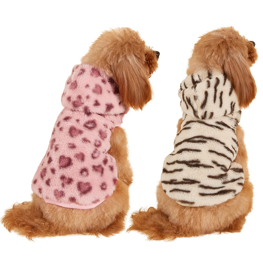 Coral Fleece Cat Hoodie Leopard Dog Vest Coat Pet Dog Clothes For Small Dogs Puppy Clothing Pet Sweater Winter Pet Hooded Jacket