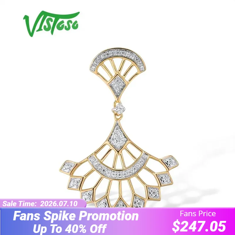 

VISTOSO Gold Pendants For Women Authentic 14K 585 Yellow Gold Sparkling Diamond Promise Engagement Anniversary Fine Jewelry