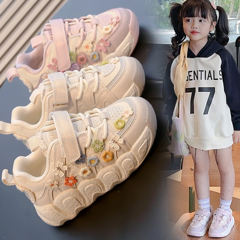 

Child Sweet Sports Board Shoe2026New Korean Edition Flower Girl Soft SoledShoeFashion Anti Slip Girl Casual Student Walking Shoe