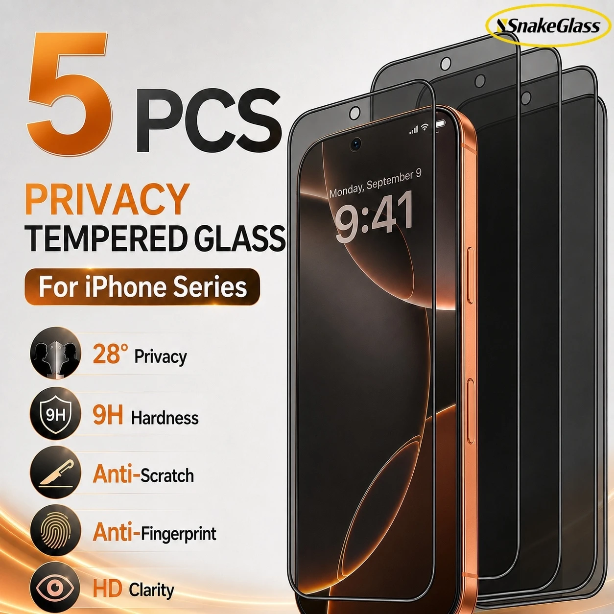5 Películas de Vidro Temperado Anti-Espião para iPhone 17, 17 Pro Max, 17e, Air, 16, 15, 14 Plus, 13, 12, 11, XS, XR - Proteção de Privacidade e Toque Suave