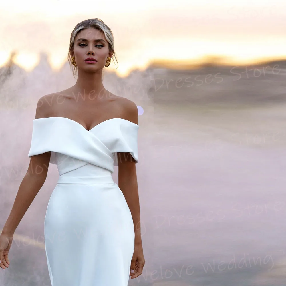 

Simple Mermaid Women's Wedding Dresses Off Shoulder Customized Vestidos De Novia Bride Gowns Dismountable Train Vestidos Boda
