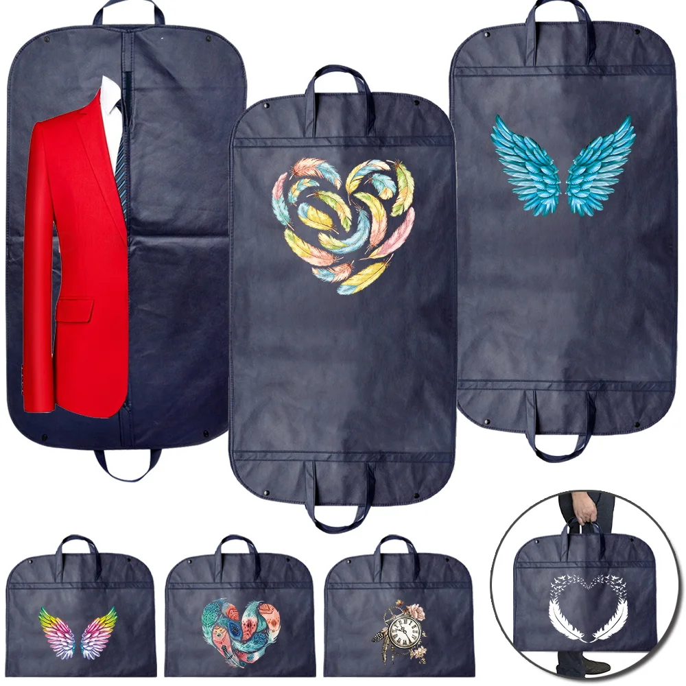 Clothes Dust-proof Cover Zipper Bag New Feather Pattern Dark Blue Garment Protector Fully Enclosed Cover Bag Hanging Storage Bag
