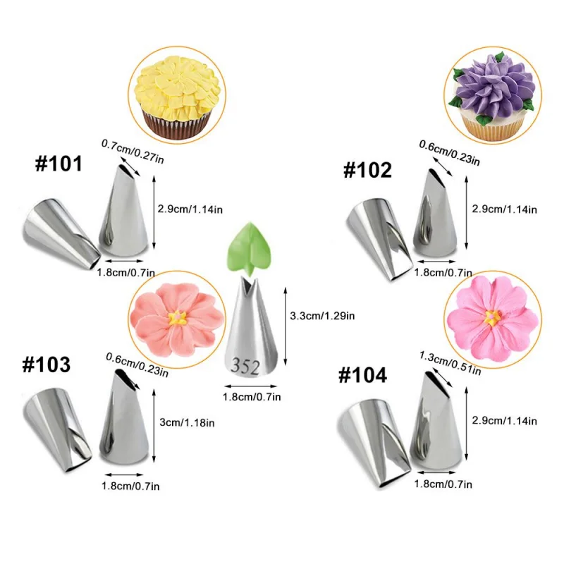 #101 102 103 104 Rose Russian Tulip Icing Piping Nozzles Stainless Steel Flower Cream Pastry Tip Cupcake Cake Decorating Tools