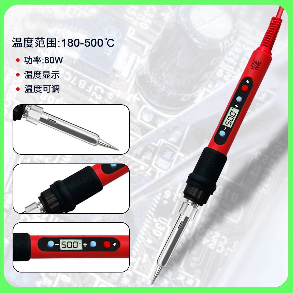 

80W Soldering Iron Kit Adjustable Temperature LCD Solder Welding Tools Ceramic Heater Soldering Tips Tweezers Soldering Wire