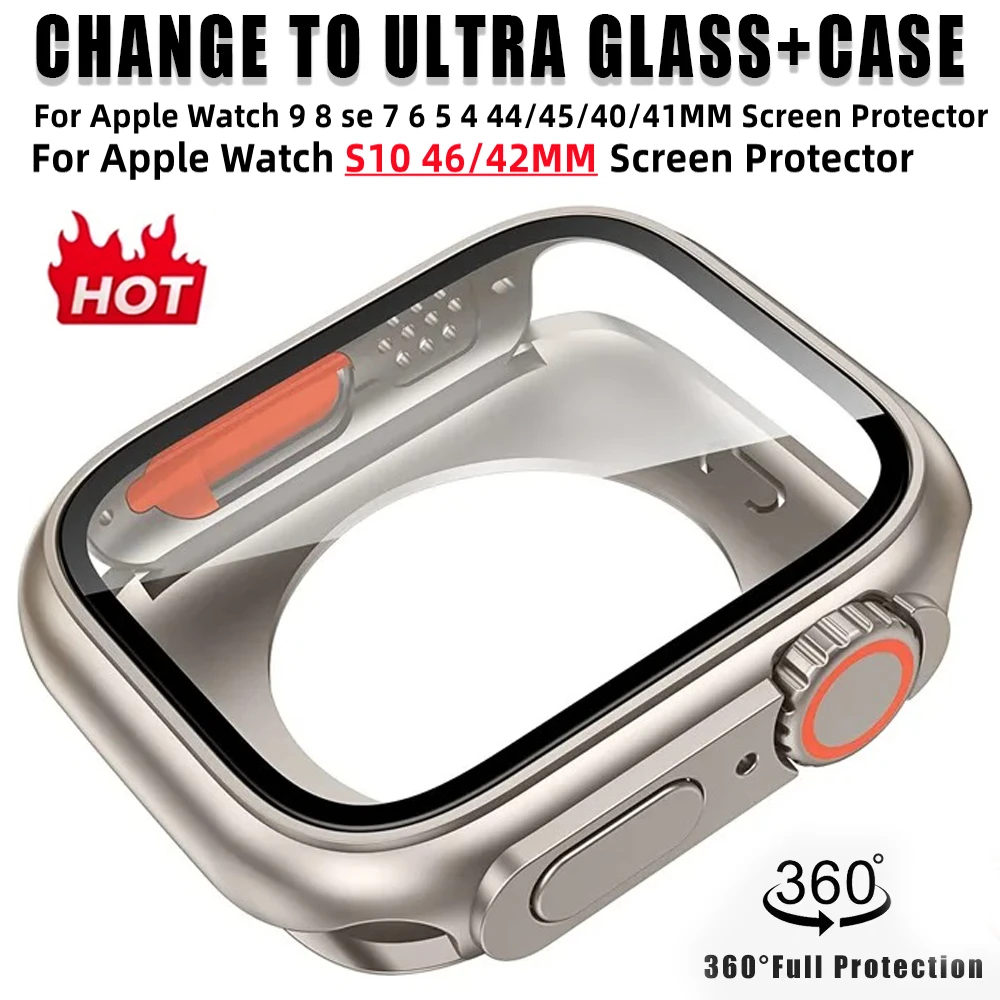 Ochraniacz ekranu do Apple Watch 46mm 45mm 44mm 40 41 42mm, twarda obudowa PC z przednim i tylnym zderzakiem, iWatch 10 9 8 7 SE 6 5, zmiana na Ultra