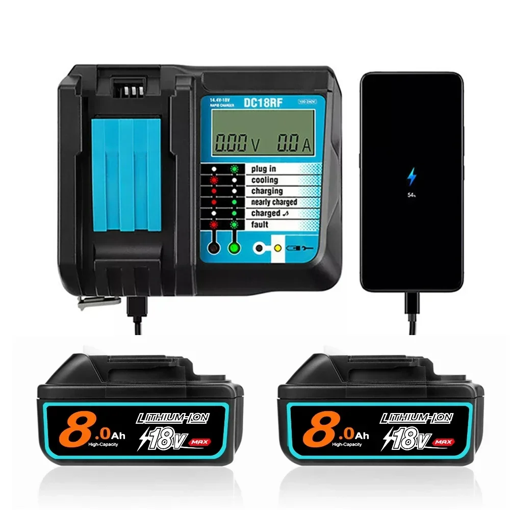 

NEW for Makita 18V 8.0Ah & 6.0Ah BL1860B Rechargeable Battery with DC18RF Charger