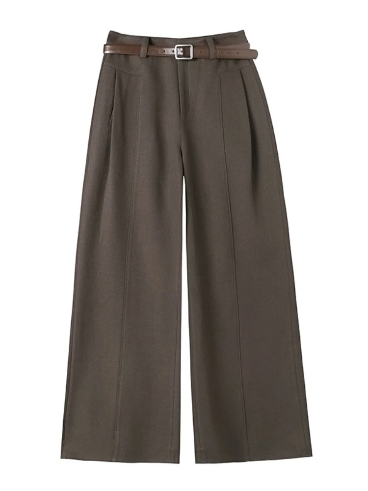 Hoge Taille Wijde Pijpen Broek Vrouwen Pak Drapey Rechte Pijpen Broek Koreaanse Sle Pendelen Pure Kleur Kett Splicing