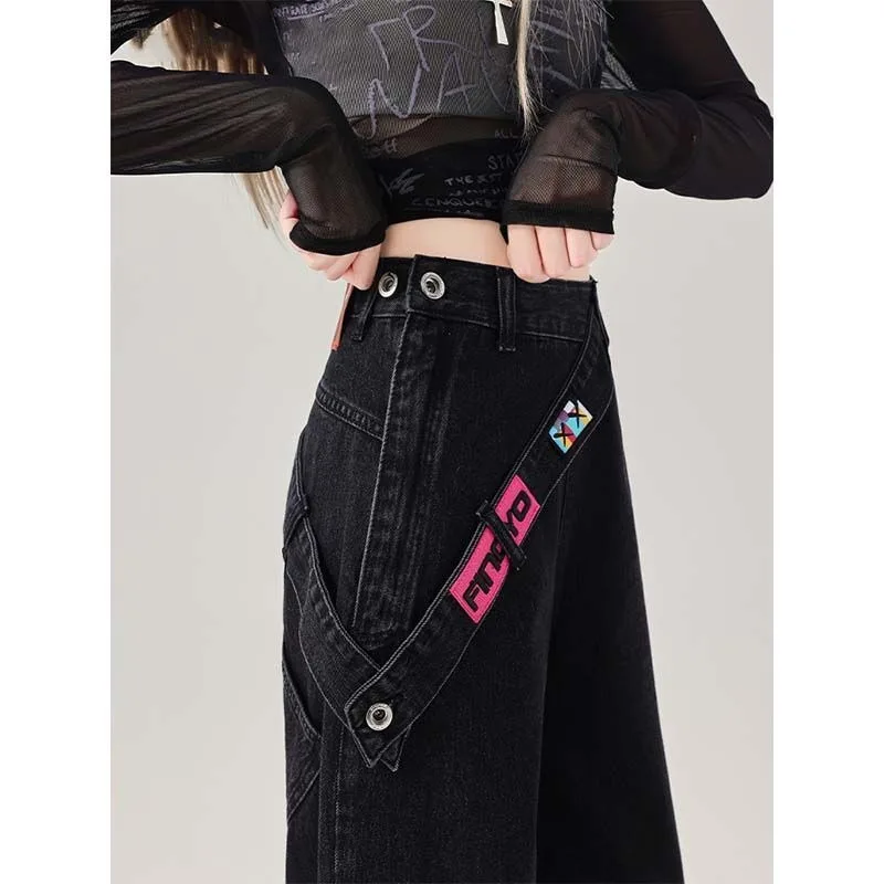 신상 여성 그라데이션 컬러 청바지 사이드 지퍼 가을 겨울 와이드 레그 팬츠 여성 레트로 하이웨이스트 데님 스트레이트 팬츠