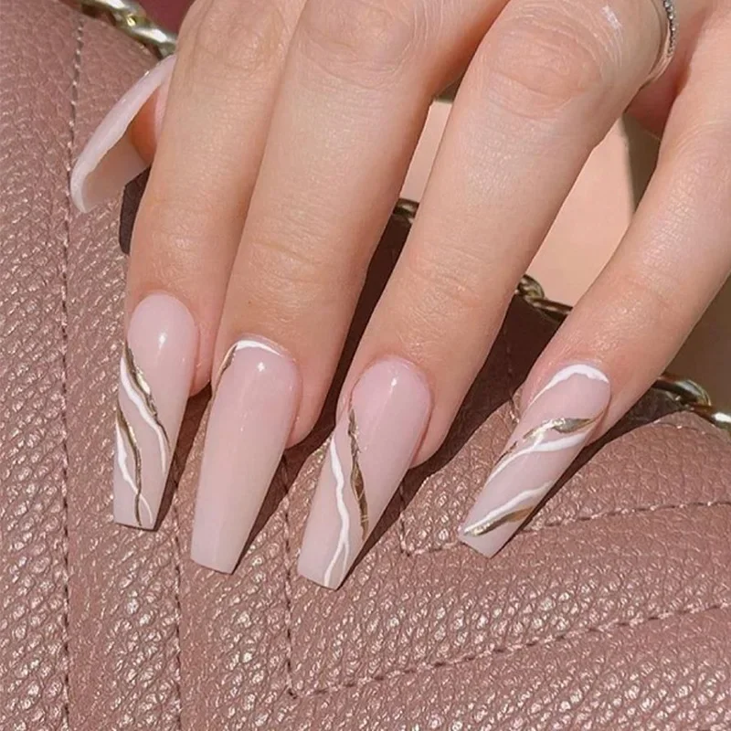 24Pcs/Box Chinese Ink Painting Style Fake Nails Press on False Nail Tips with Glue Sticker Set Art
