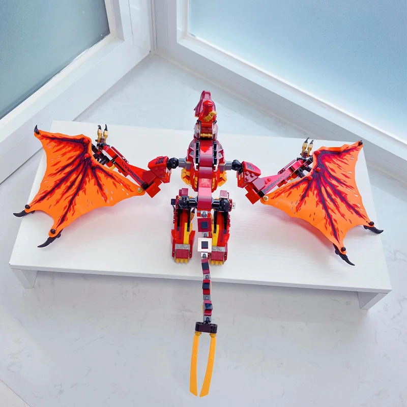 Creative Red Fire Dragon Building Blocks Mecha Flying Dragon Model Bricks Toys for Chilren Christmas Gift