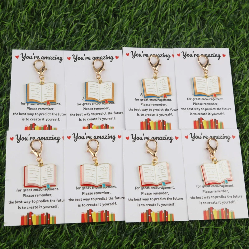 4/8pcs 2d  Colorful Book Page Series Keychain Set Belt“You are awesome”Card  Suitable for exams / Start of school Can be hung on