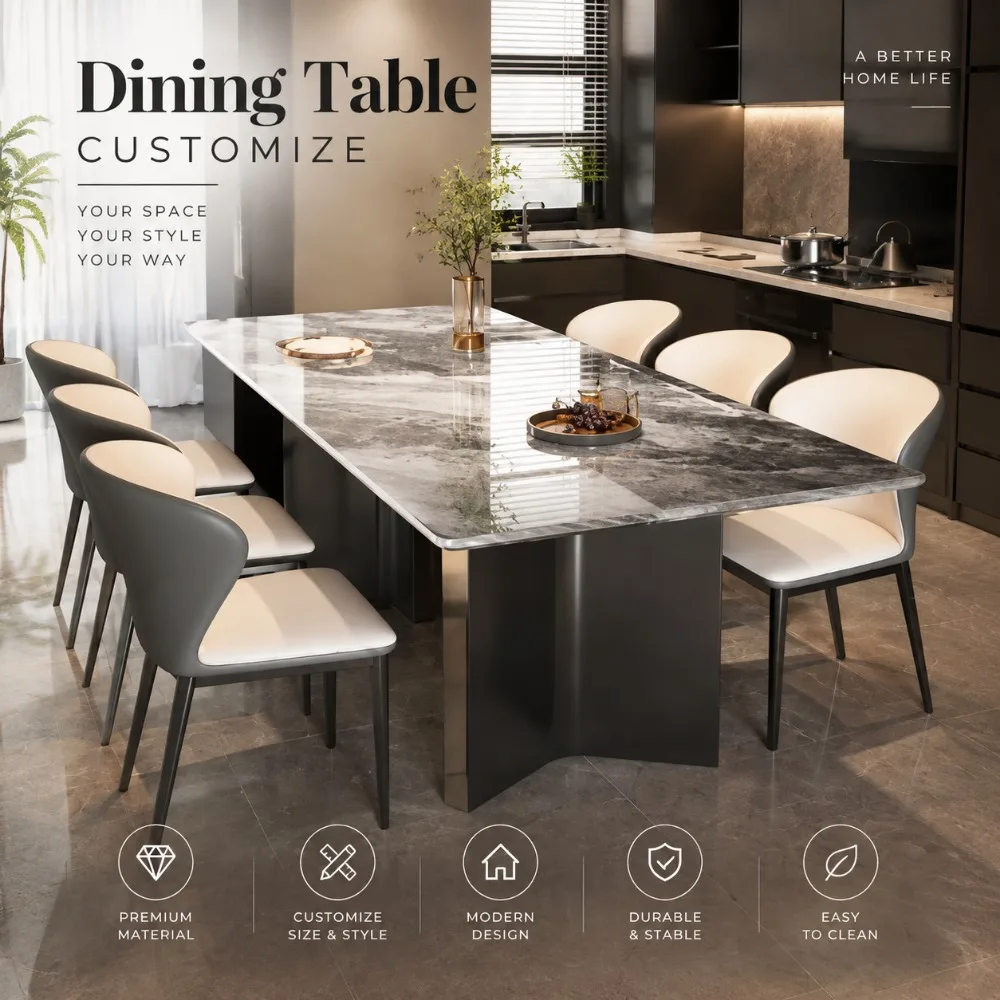 Modern Italian Luxury Marble Dining Table Set,4-Seater Square Dining Furniture for Apartment Villa Interior Decoration