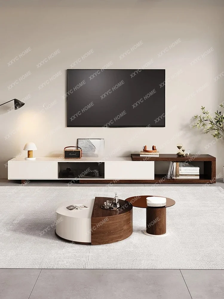 A modern, TV cabinet combination  minimalist modern living room small apartment rotating size round coffee table