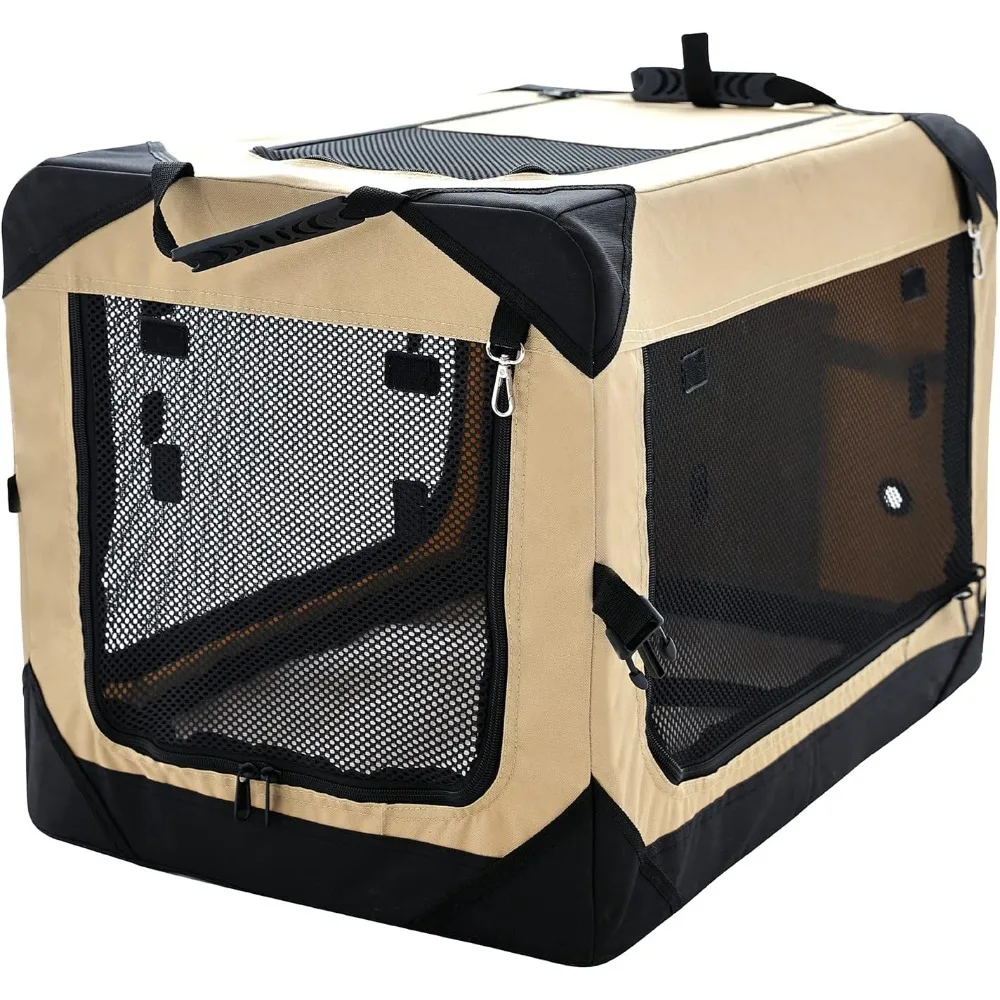 36 Inch Collapsible Dog Crate for Large Dogs, 4-Door Foldable Soft Dog Kennel with Chew Proof Mesh Windows, Indoor