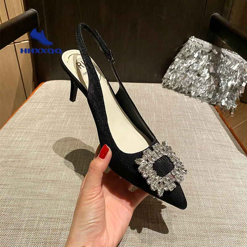 High Heels Shoes Women\'s Pumps 2022 Spring New Stiletto Sandals Pointed Toe Shallow Mouth Black Heels Shoes Large Size 32-43