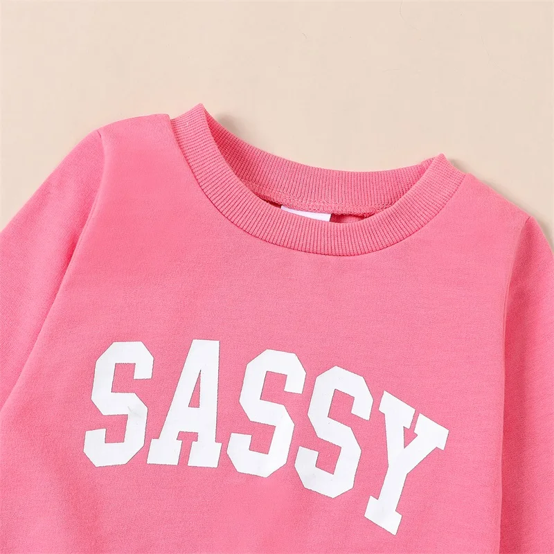 Baby Girl Sassy Clothes Long Sleeve Crewneck Sweatshirt Elastic Waist Trouser Fall Winter Cute Pink Outfits Tracksuit