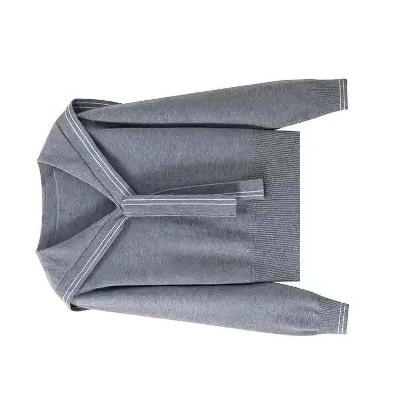 

Spring Autumn College Style Gray Women's Shawl Striped Sweater Female Pullover Loose Korean Version The Atmosphere Jumper Top