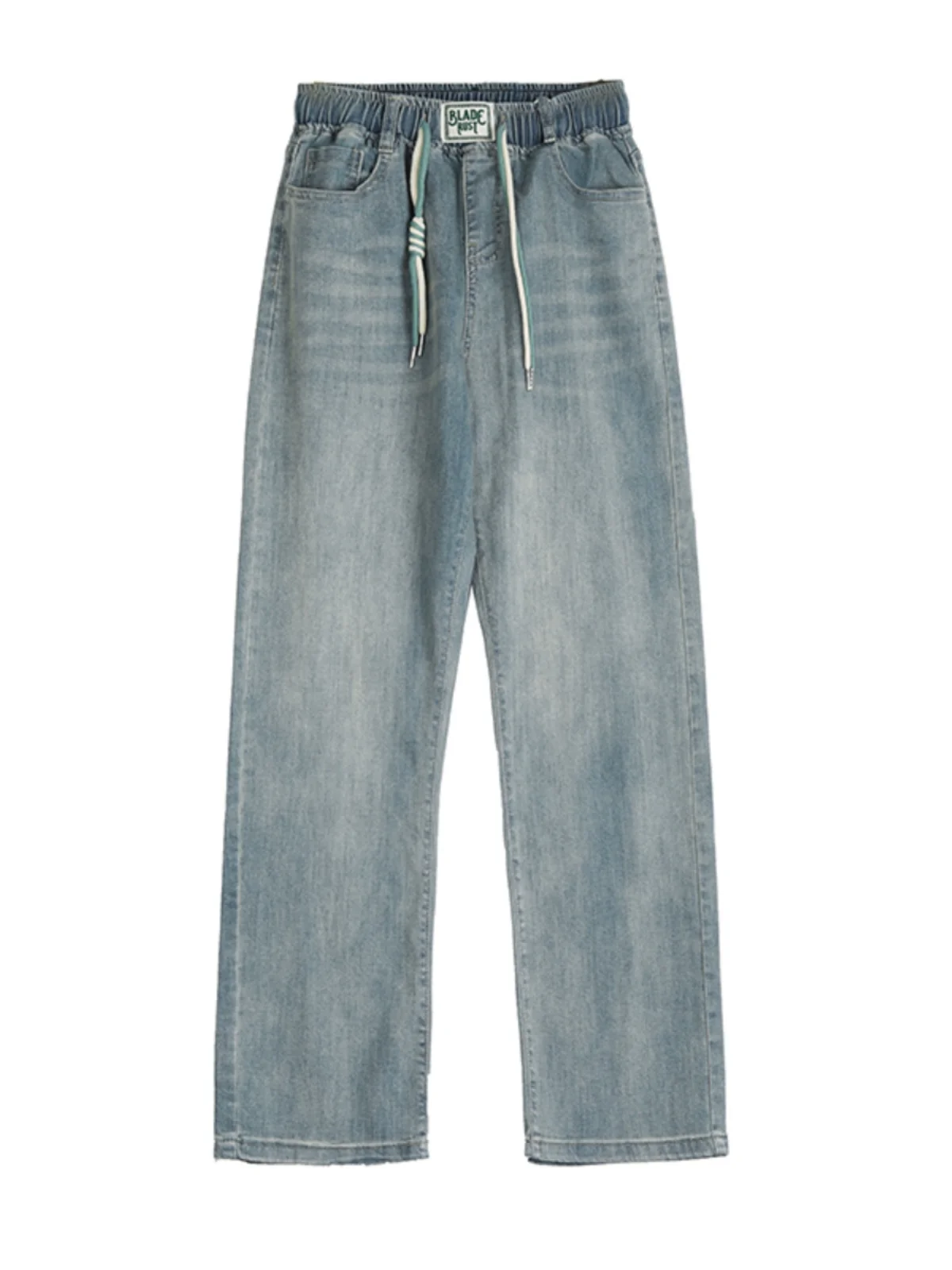 

Джинсы с высокой талией и широкими штанинами, эластичной резинкой на талии, женские свободные драпированные прямые брюки, весеннее модное новое поступление