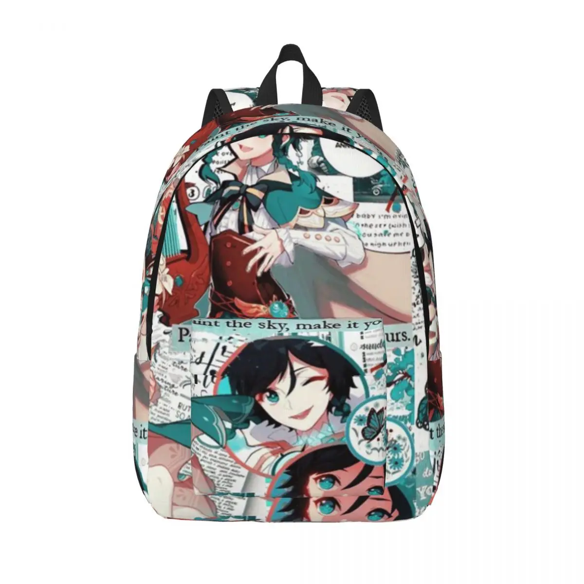 Mochila Genshin Impact Venti para Homens e Mulheres, Bolsa de Ombro para Computador, Laptop Cartoon, Video Game, Estudante, Mochila Empresarial, Moda